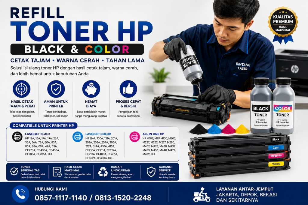 Refill Toner HP LaserJet Murah Bergaransi Bintang Laser