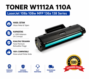 Refill Toner W1112A 110A HP LaserJet 108a 108w MFP 136a 138 Series